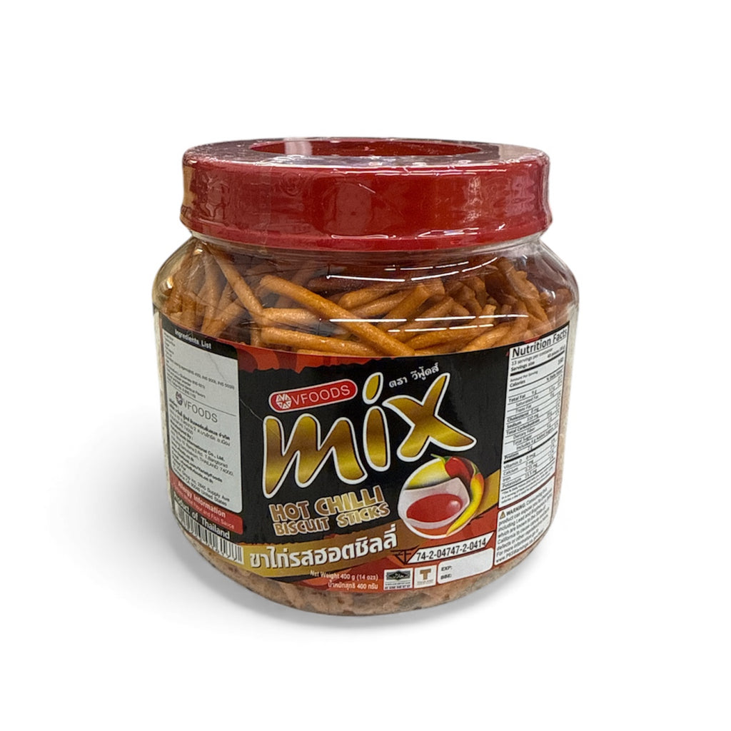 Vfoods Hot Chill Biscuit Sticks, 14 Ounce (400g) Jar, Chili Spicy Snack Foods
